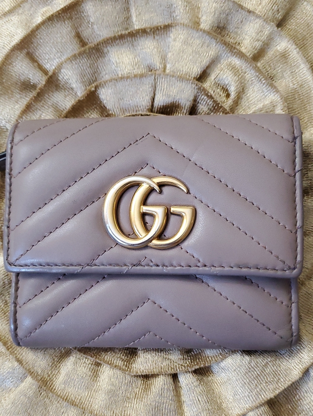 Authentic Gucci Small Quilted Matelassé Marmont Tri Fold Wallet with Double G